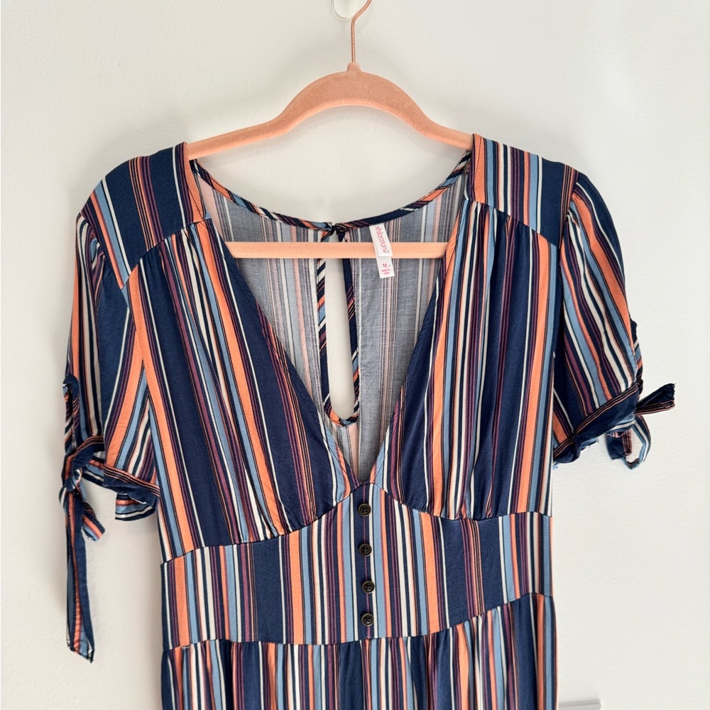 Xhilaration Striped Jumpsuit with Tie Sleeves - Picture 3 of 5
